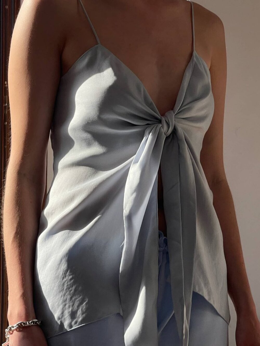 Djerf Avenue Tie Tank Top Baby Blue size small